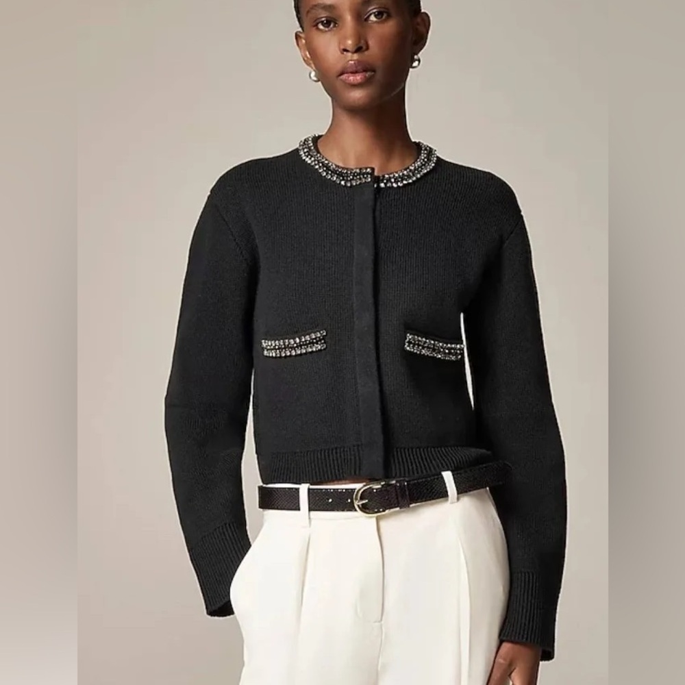 J. Crew | Relaxed Emilie Sweater Lady Jacket with Jewel Trim, NWT, Size L